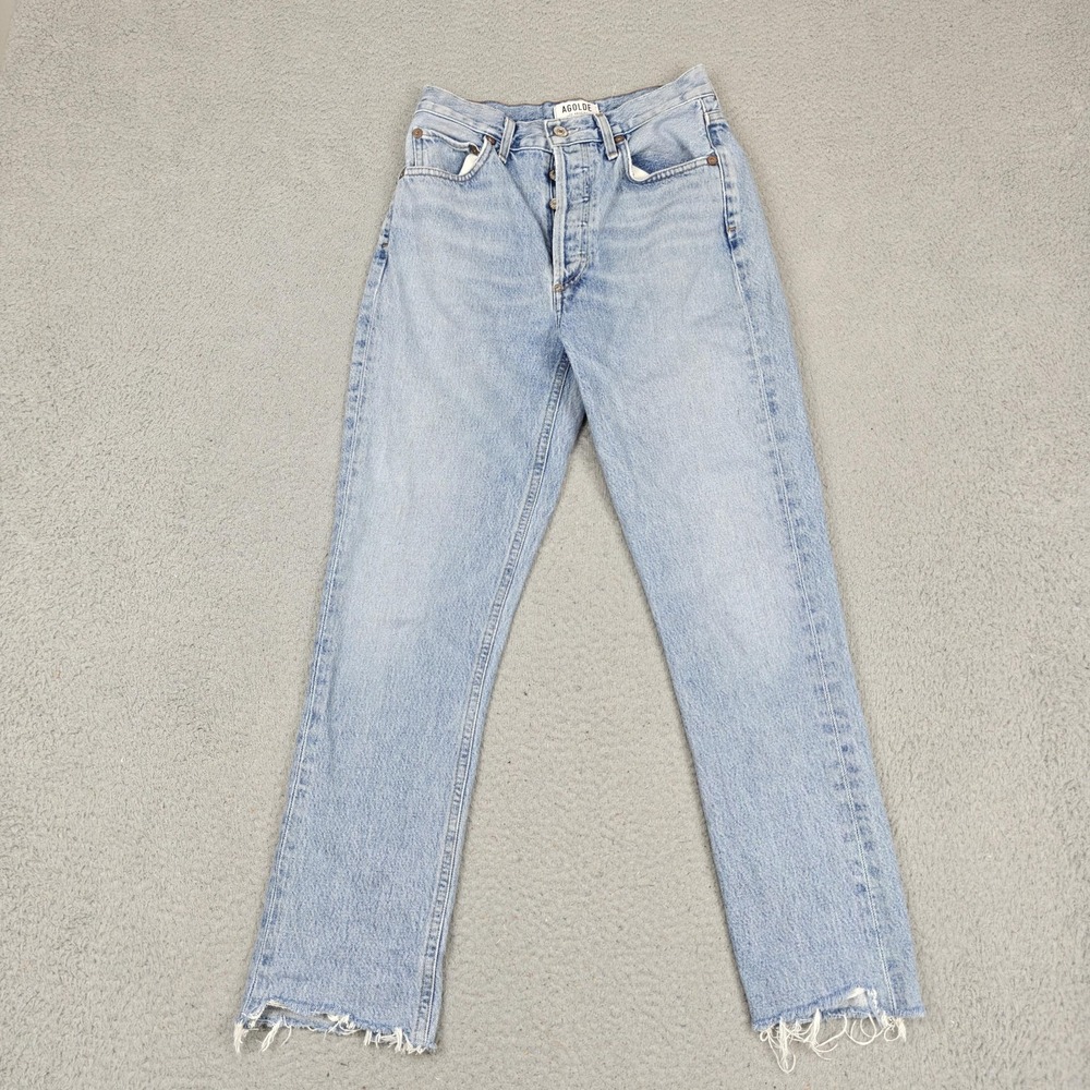 AGOLDE Riley Jeans Womens 25 Blue High Rise Straight Crop Raw Hem Button Fly - Picture 1 of 9
